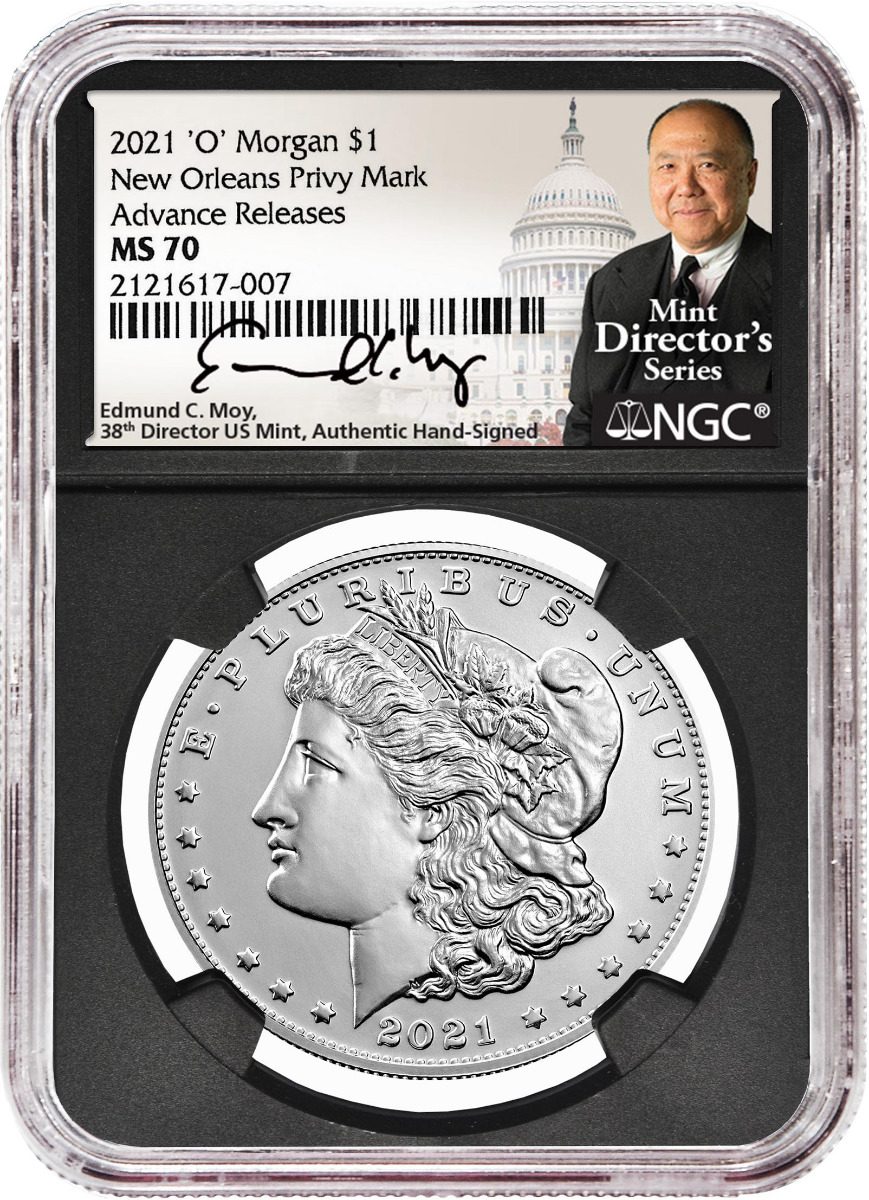 2021 Six-Piece Morgan & Peace Dollar Set NGC MS70 Advance Release Edmund C. Moy Signatures MDS Labels - Westminster Mint