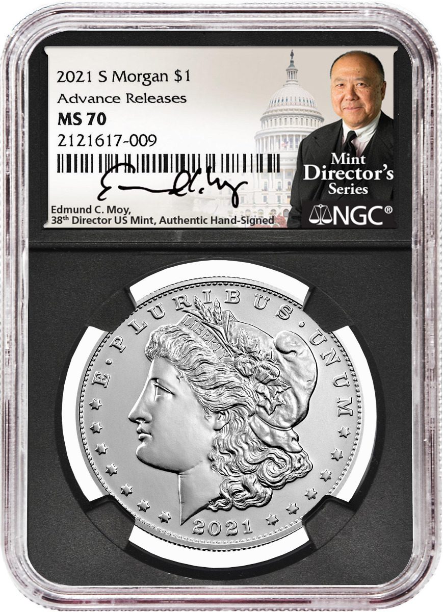 2021 Six-Piece Morgan & Peace Dollar Set NGC MS70 Advance Release Edmund C. Moy Signatures MDS Labels - Westminster Mint