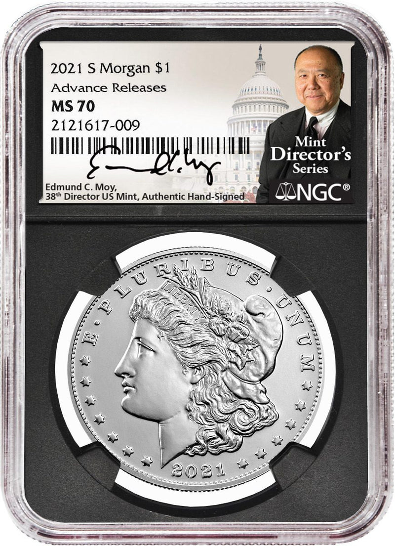 2021 Six-Piece Morgan & Peace Dollar Set NGC MS70 Advance Release Edmund C. Moy Signatures MDS Labels - Westminster Mint