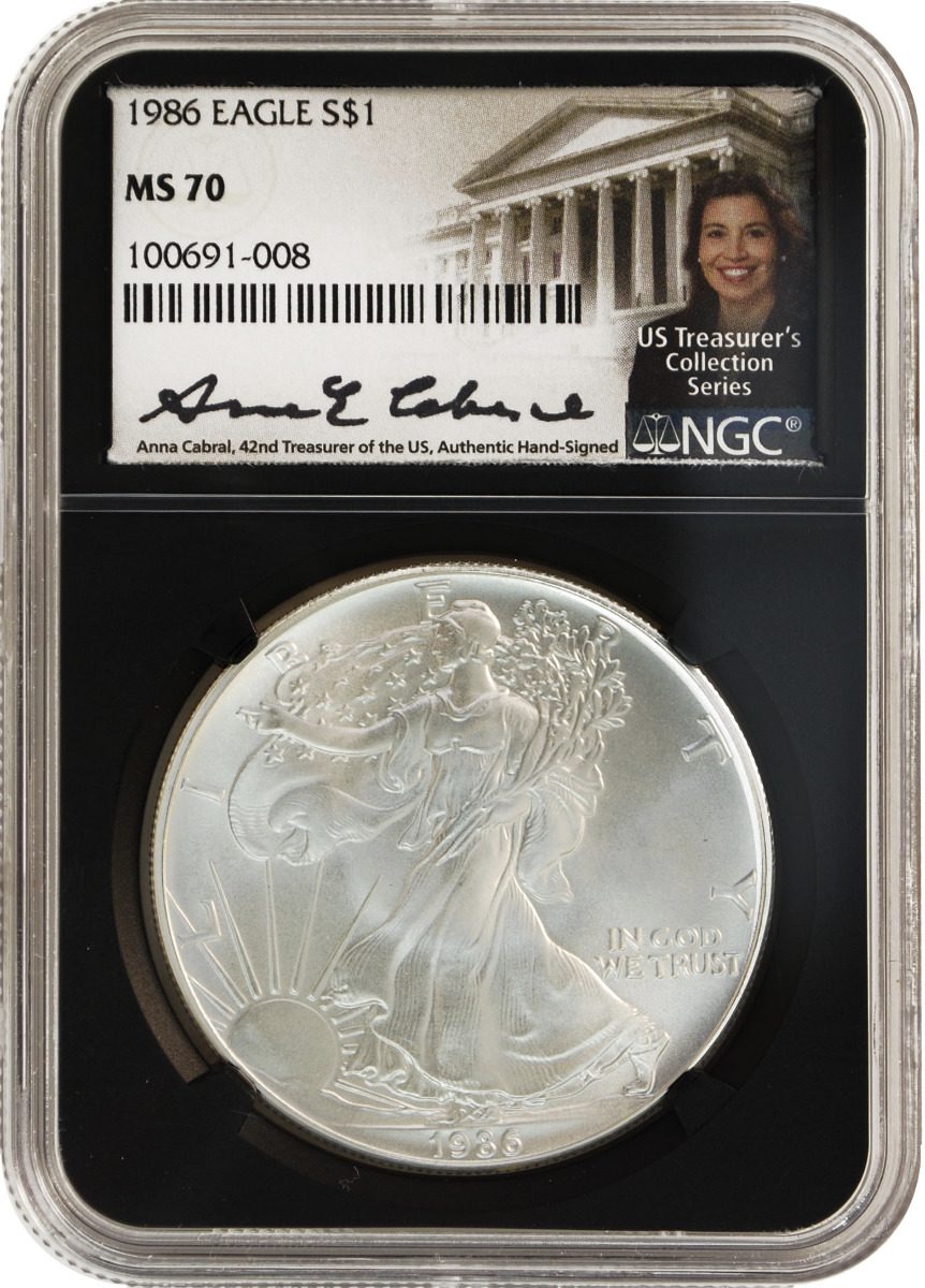 1986 American Silver Eagle NGC MS70 - First Year of Issue - Anna Cabral Signature - Westminster Mint