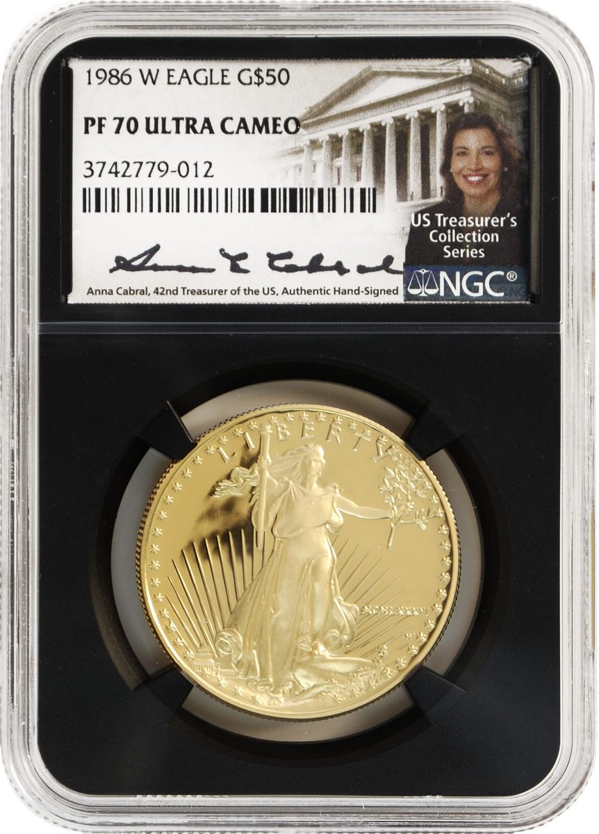 1986 $50 Gold Eagle NGC PF70 - First Year of Issue - Anna Cabral Signature - Westminster Mint
