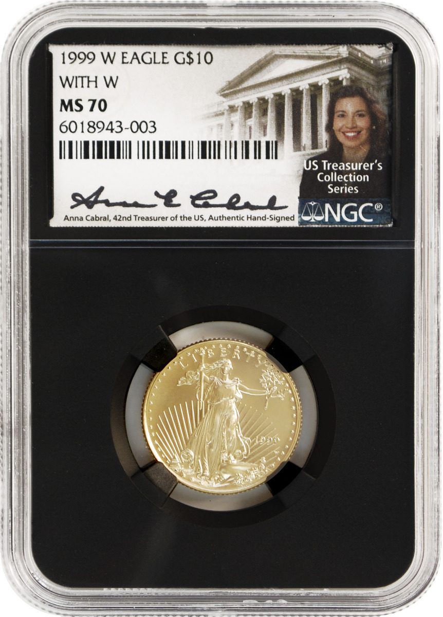 1999 W $10 Gold Eagle NGC MS70 W/ Unfinished Dies - Major Mint Error/Die Variety Coin - Anna Cabral Signature - Westminster Mint