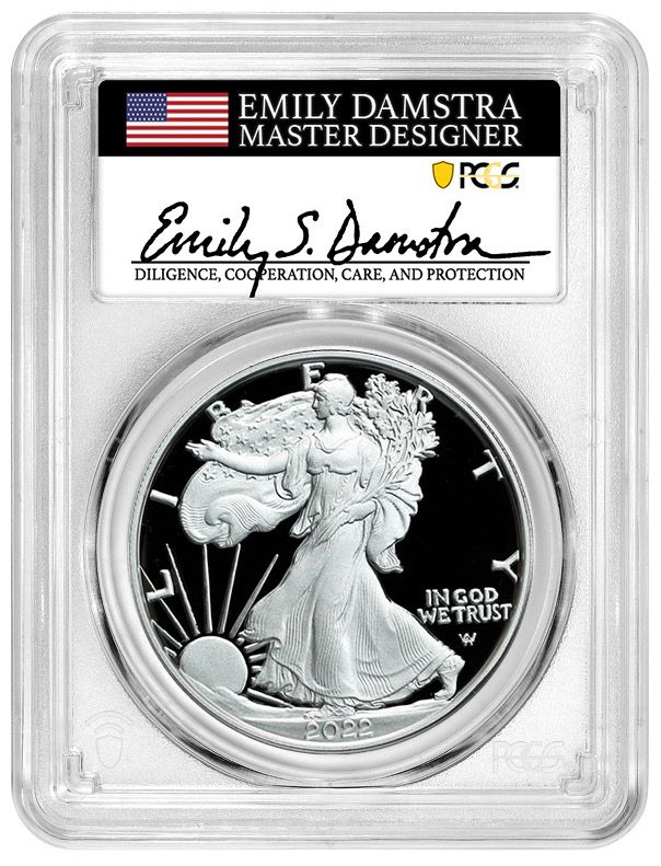 2022 W American Silver Eagle PCGS PR70 DCAM Damstra Signature - Westminster Mint