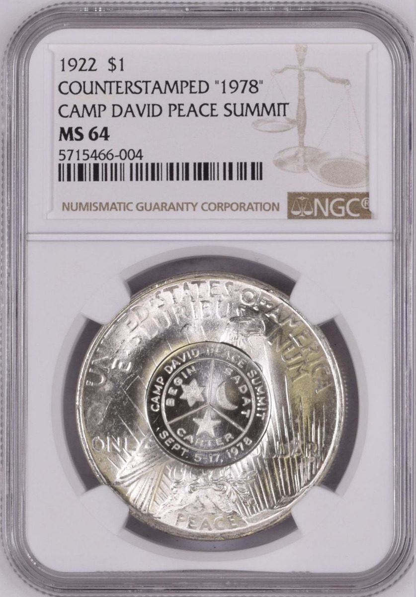 1922 P $1 Peace Dollar NGC MS64 1978 Camp David Counterstamp - Westminster Mint