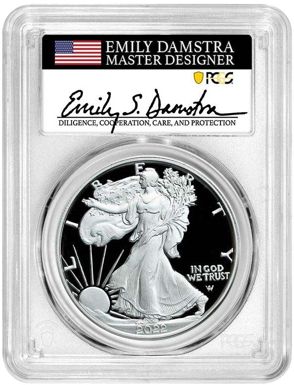 2022 S Silver Eagle PCGS PR70 Advance Release – Damstra signed - Very rare