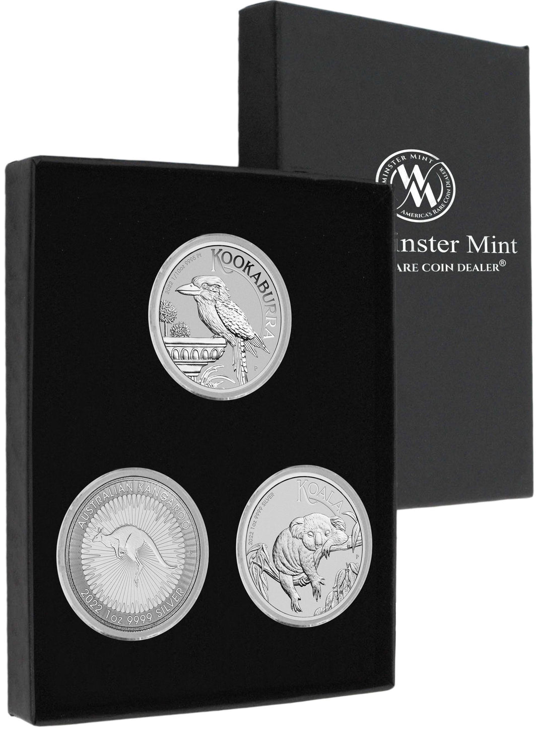 2022 Perth Mint 3-PC set- Silver Kookaburra, Kangaroo, Koala Each coin .9999 pure silver