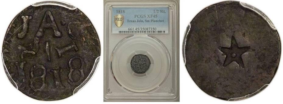 1818 Texas Jola ½ Real PCGS XF45