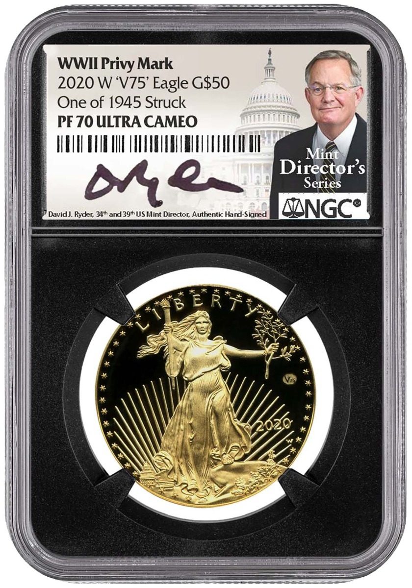 2020 WEST POINT V75 $50 PROOF GOLD EAGLE PF70 Signed by U.S. Mint Director David Ryder