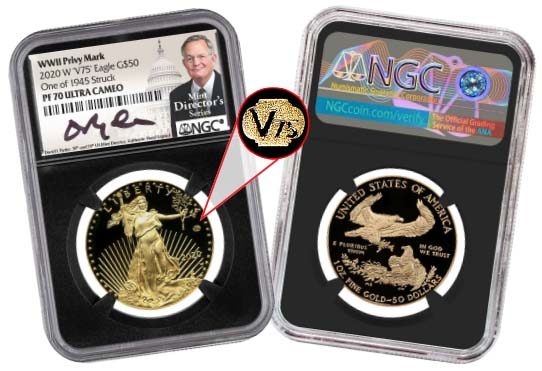 2020 WEST POINT V75 $50 PROOF GOLD EAGLE PF70 Signed by U.S. Mint Director David Ryder