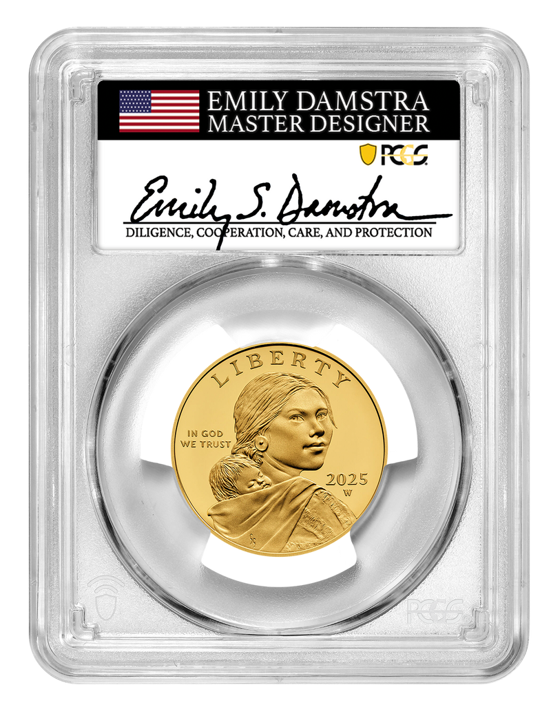 25th Anniversary Sacagawea 2025 Golden Dollar 24K One Half-Ounce Gold Proof 70 Coin 