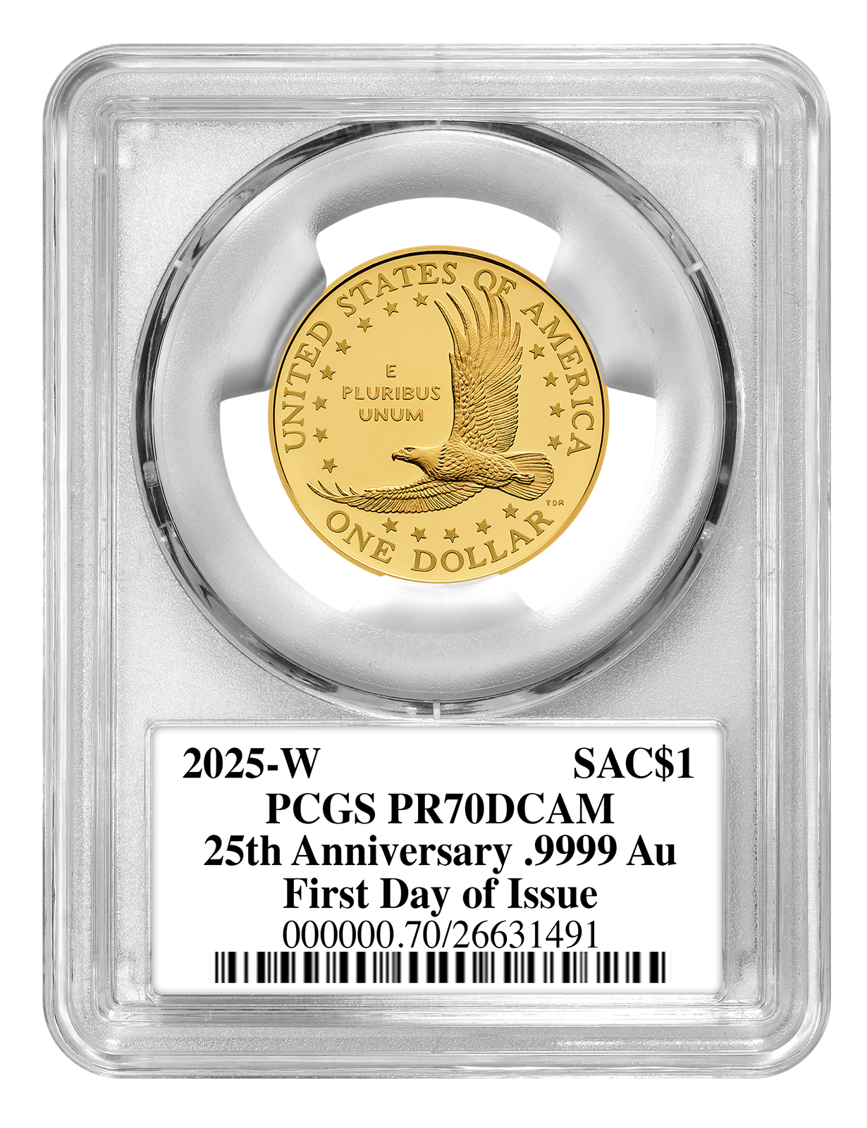 25th Anniversary Sacagawea 2025 Golden Dollar 24K One Half-Ounce Gold Proof 70 Coin