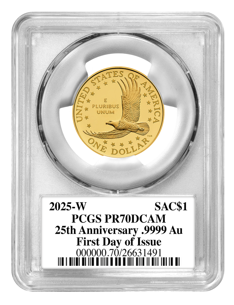 25th Anniversary Sacagawea 2025 Golden Dollar 24K One Half-Ounce Gold Proof 70 Coin