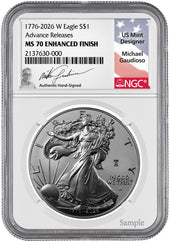 1776-2026 AR ENH SILVER EAGLE MS70 GAUDIOSO
