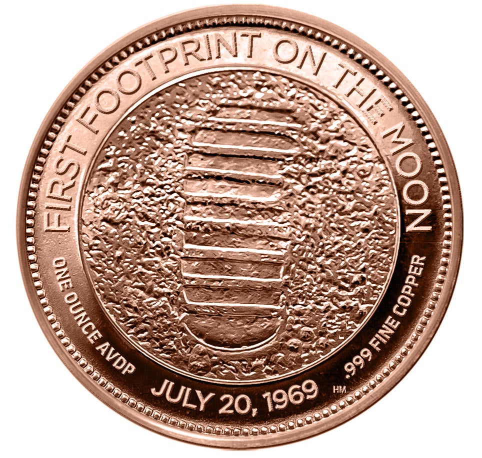THE NEW FRONTIER FOOTPRINT REVERSE 1OZ AVDP COPPER BULLION ROUND