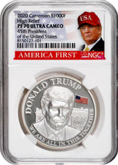 Donald Trump High Relief PF70 1oz .999 Silver Coin
