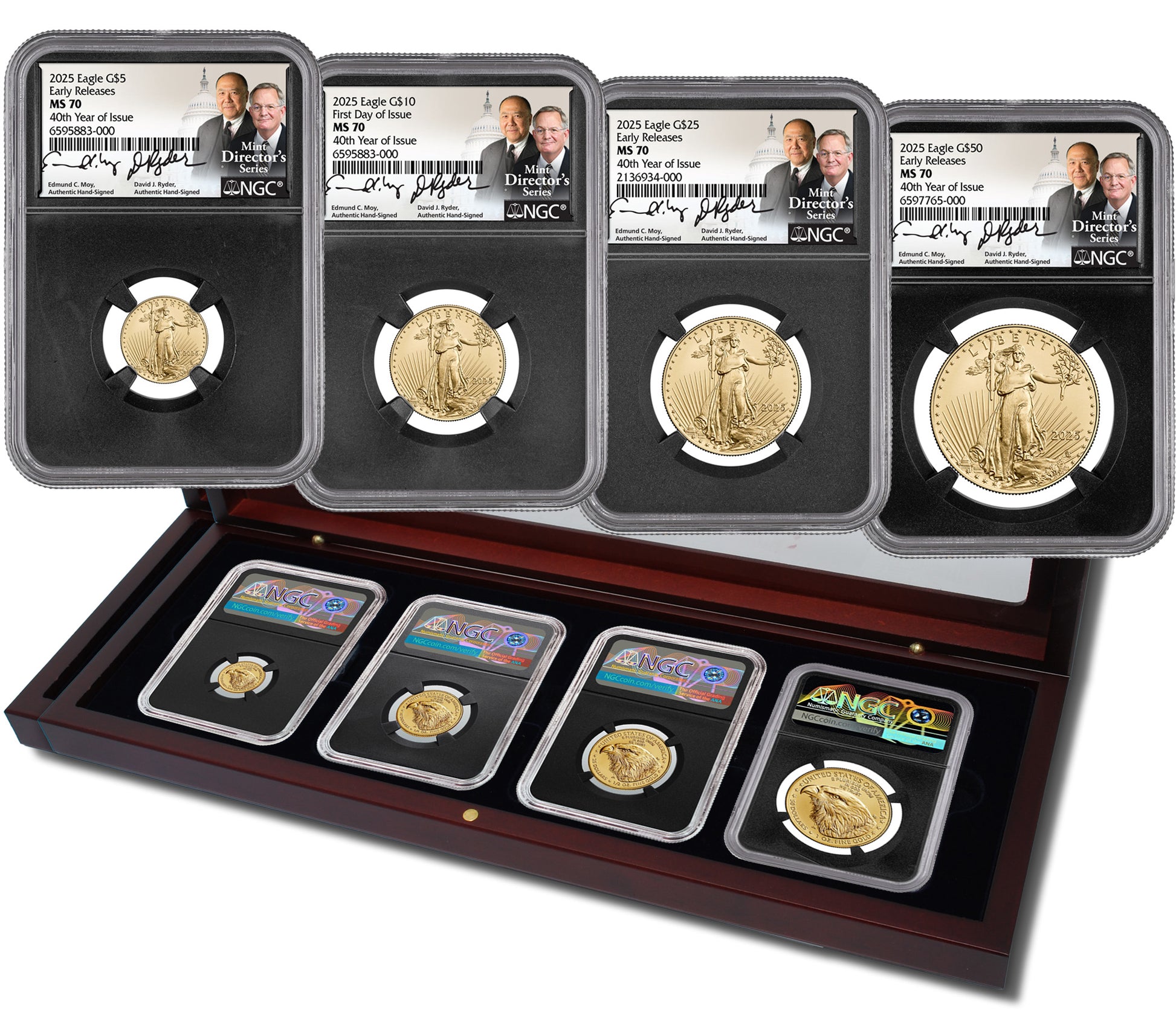 2025 GOLD EAGLE 4PC SET 40TH YEAR MS70 MOY/RYDER