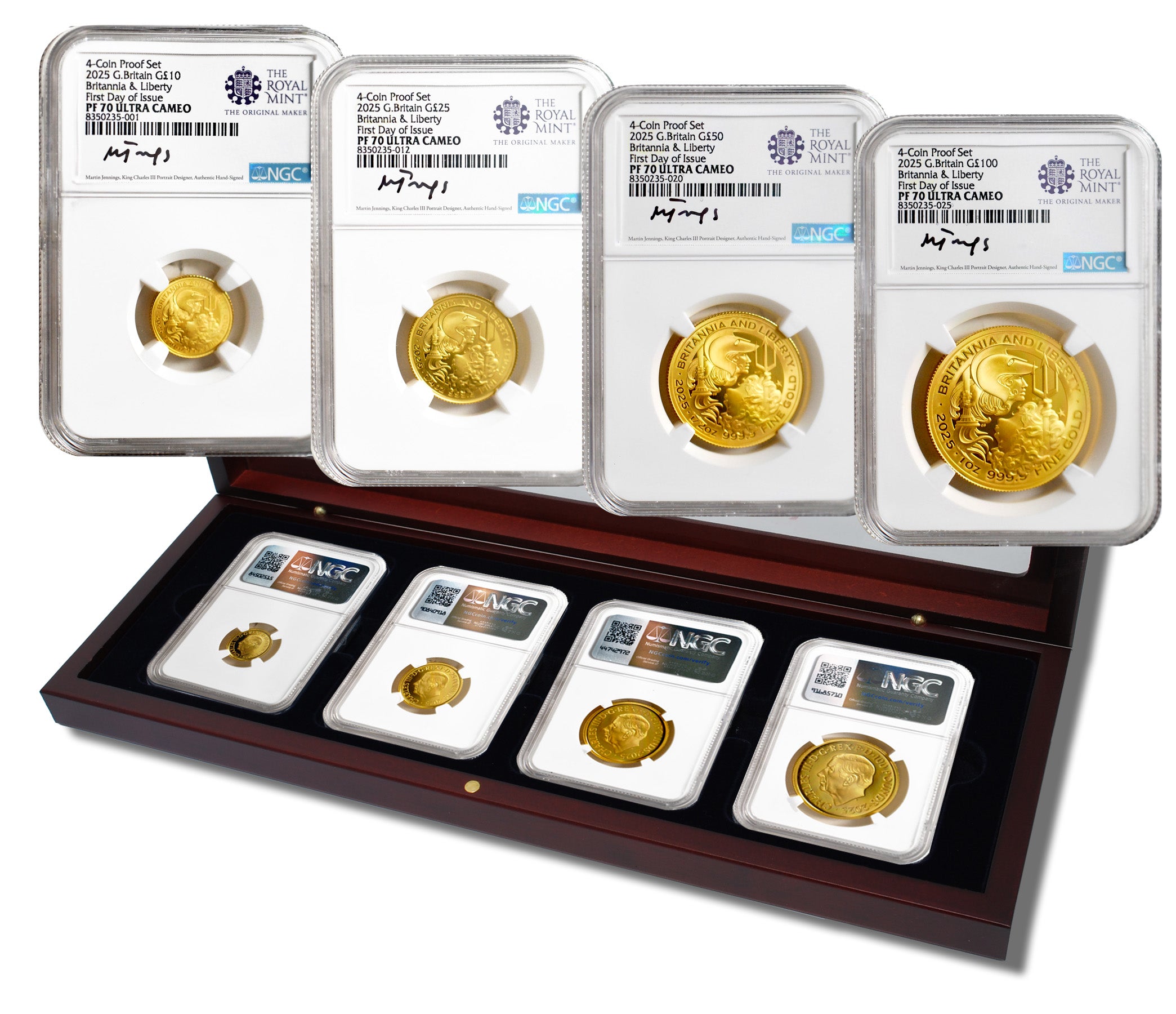 2025 4PC GOLD LIBERTANNIA NGC PF70 FDOI JENNINGS