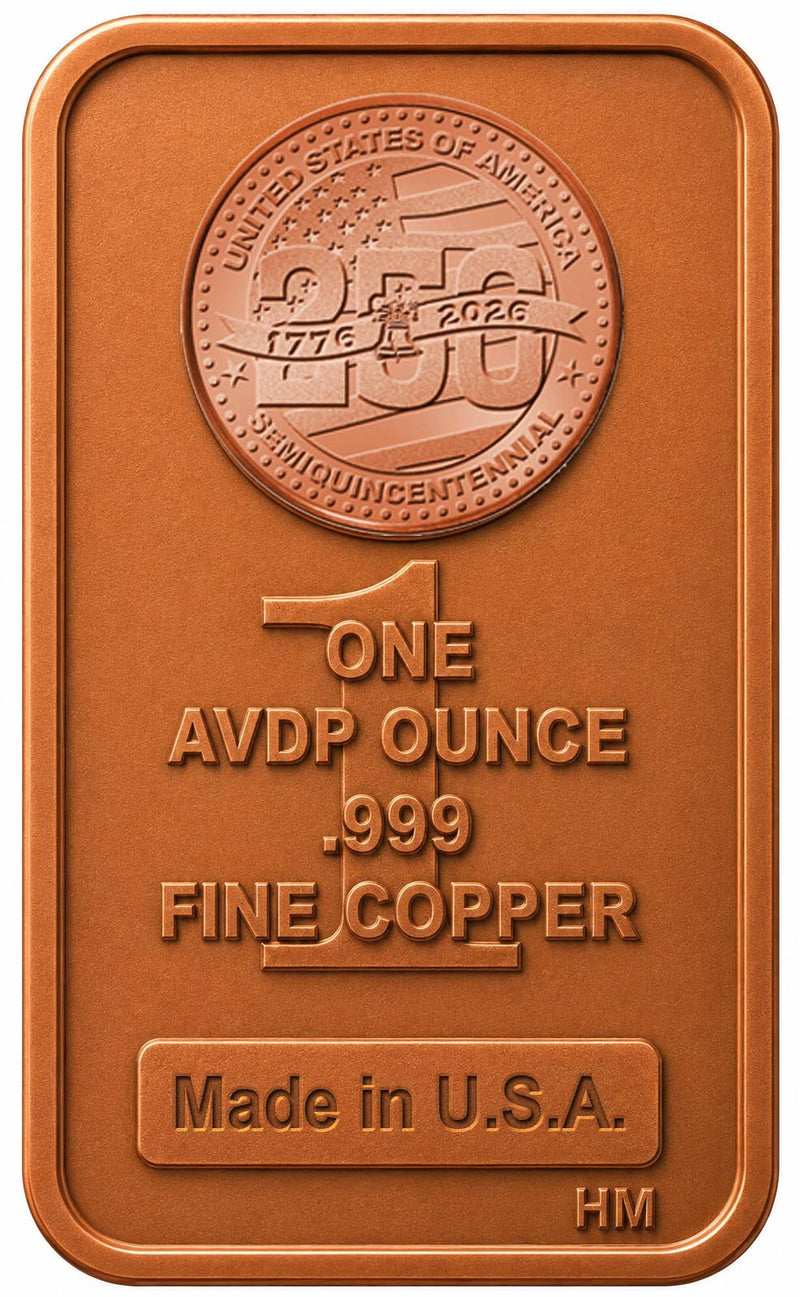 AMERICA 250 1OZ AVDP .999 COPPER INGOT
