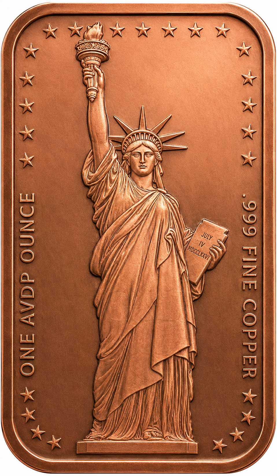 STATUE OF LIBERTY 1OZ AVDP .999 COPPER INGOT WITH COMMON REVERSE