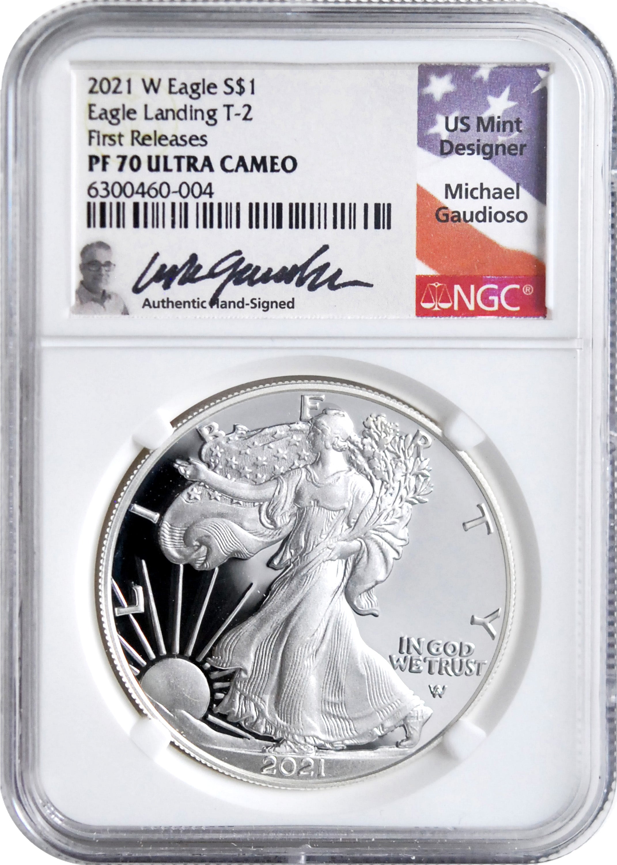 2021 W American Silver Eagle Type 2 NGC PF70 First Releases Guadioso Signature - Westminster Mint