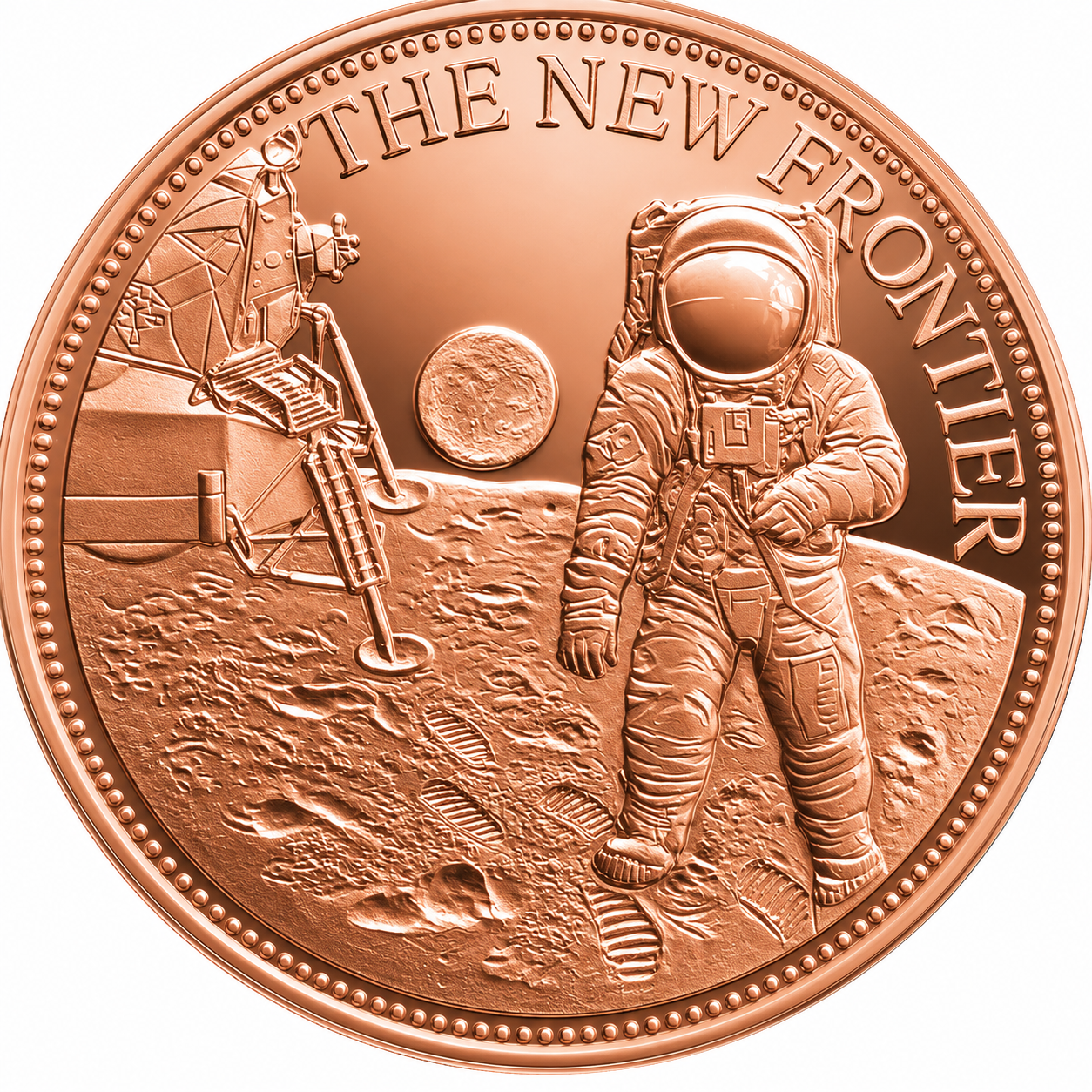 THE NEW FRONTIER FOOTPRINT REVERSE 1OZ AVDP COPPER BULLION ROUND
