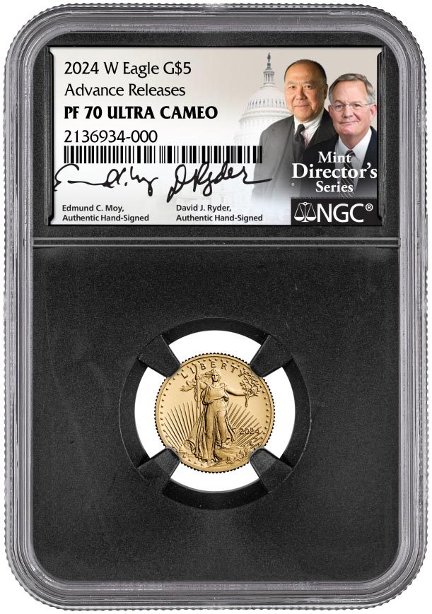 2024 W 4-PC GOLD EAGLE PROOF SET NGC PF70 ADVANCE RELEASES HAND SIGNED BY U.S. MINT DIRECTORS ED MOY & DAVID RYDER