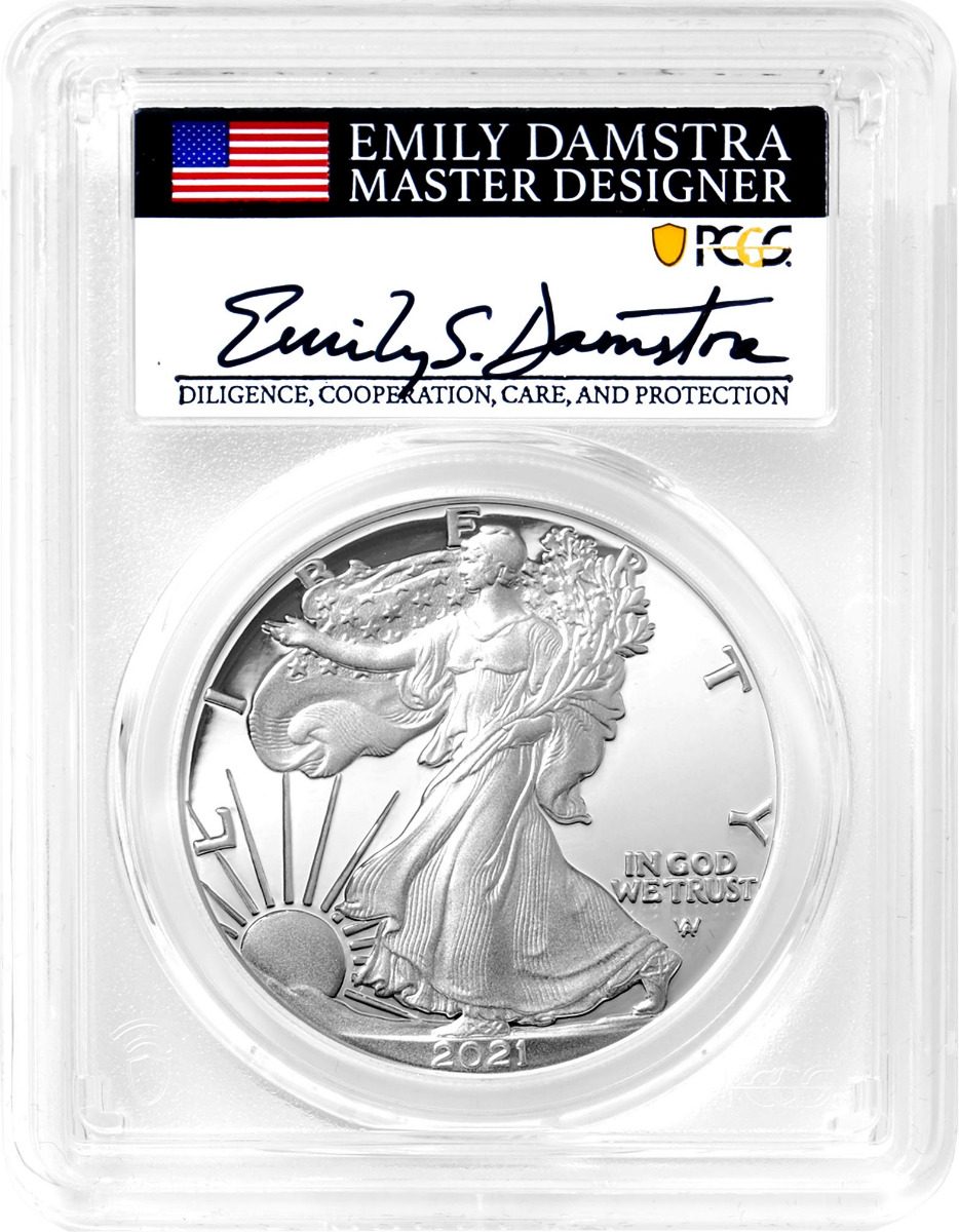2021 W Silver Eagle T2 Advance Release PCGS PR70 Emily S. Damstra Signature - Westminster Mint