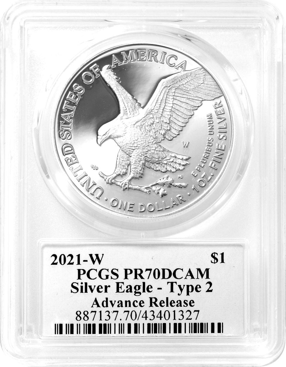 2021 W Silver Eagle T2 Advance Release PCGS PR70 Emily S. Damstra Signature - Westminster Mint