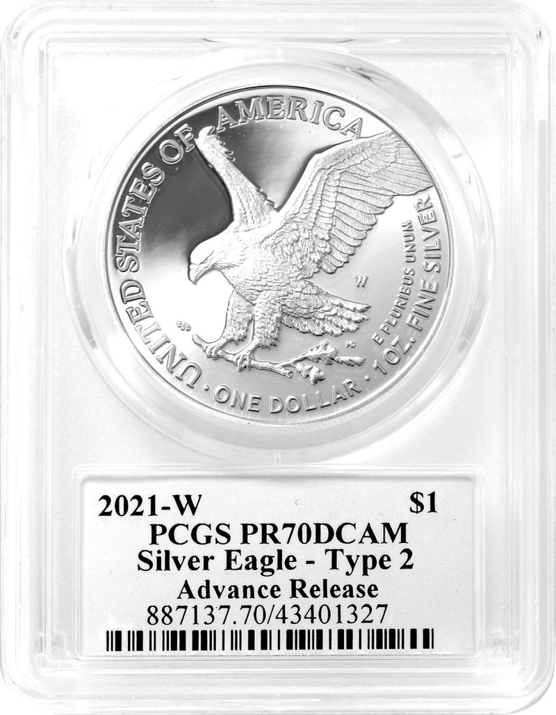 2021 W Silver Eagle T2 Advance Release PCGS PR70 Emily S. Damstra Signature - Westminster Mint
