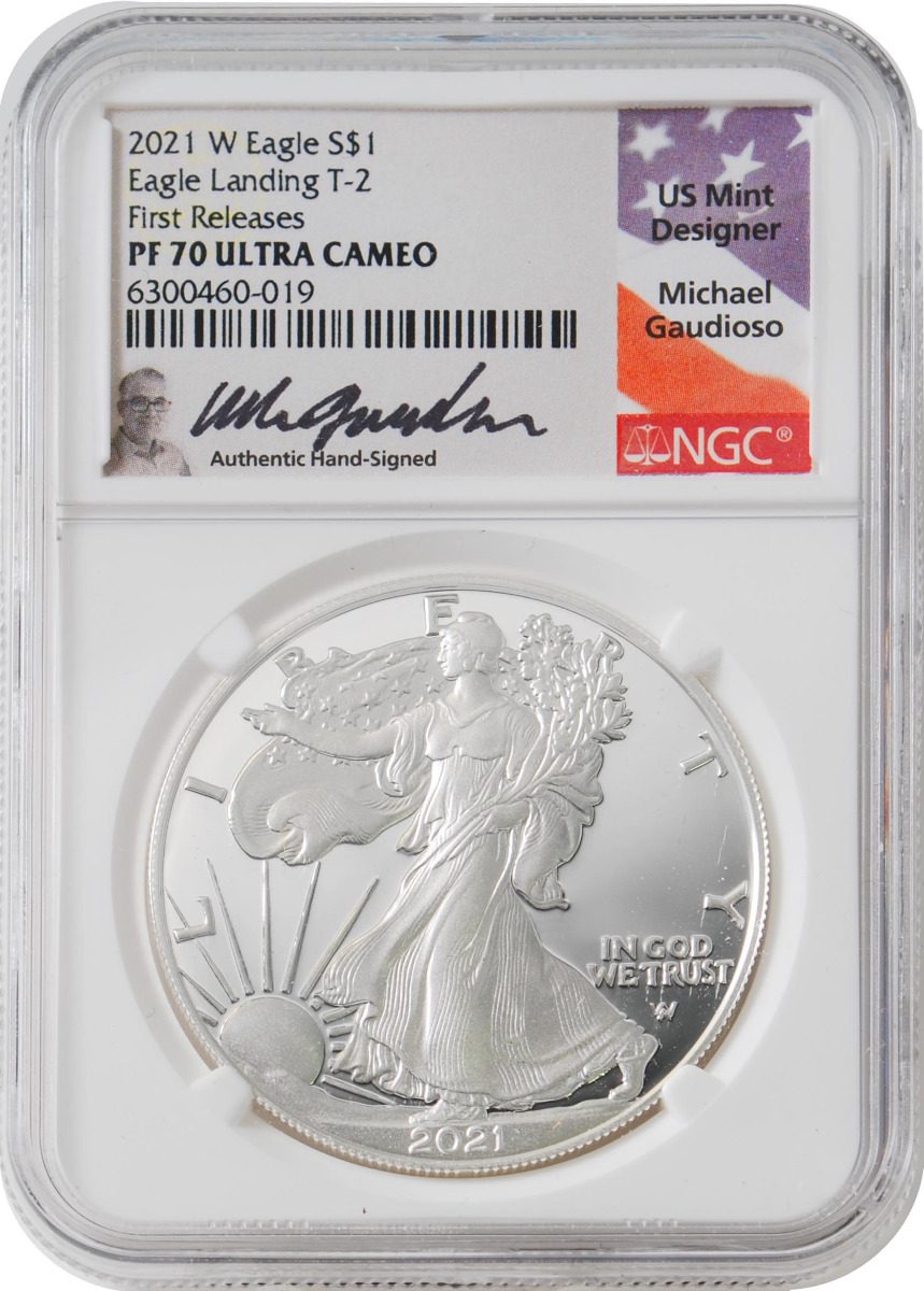 2021 W American Silver Eagle Type 2 NGC PF70 First Releases Guadioso Signature - Westminster Mint