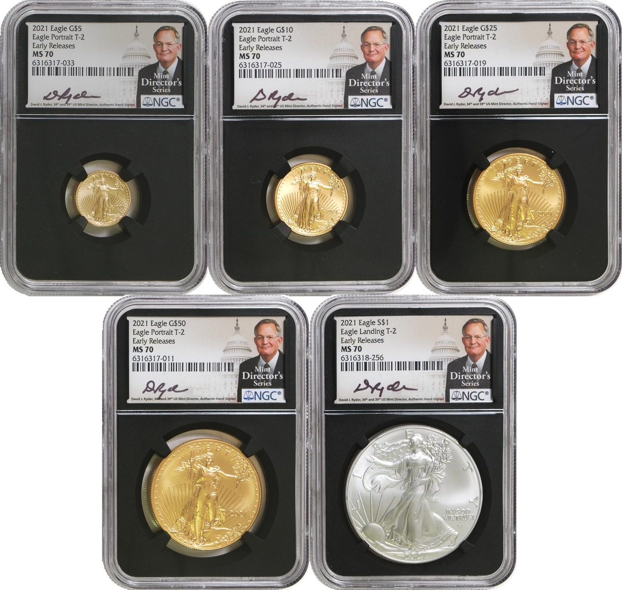 2021 Five-Piece Gold/Silver T2 Set NGC MS70 David J. Ryder Signatures - Westminster Mint