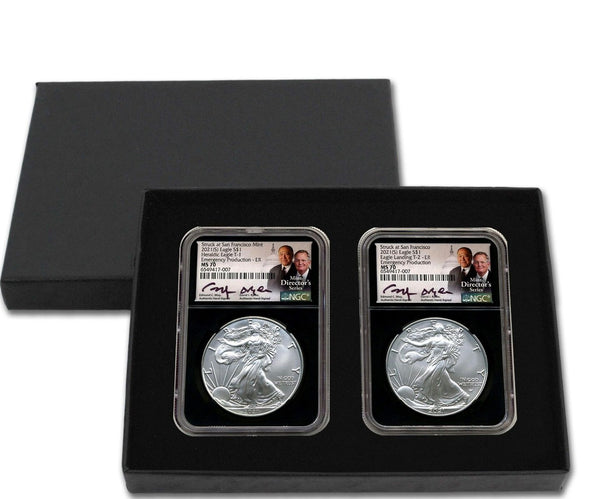 2021 (S) Type 1/Type 2 Silver Eagle NGC MS70 Emergency Production Coins signed by U.S. Mint Directors Edmund C. Moy & David Ryder - Westminster Mint