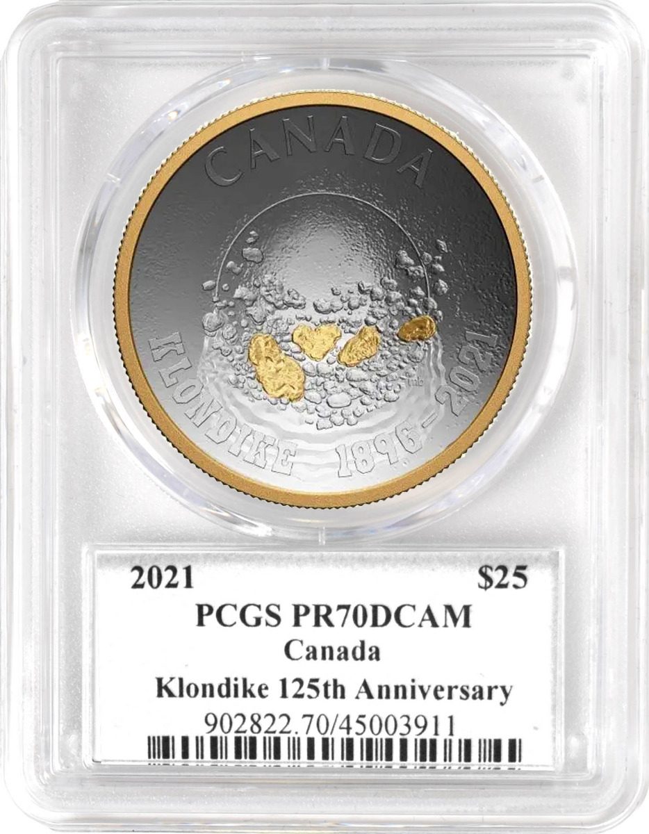 2021 $25 Silver PCGS PR70 DCAM Klondike Pan shaped coin