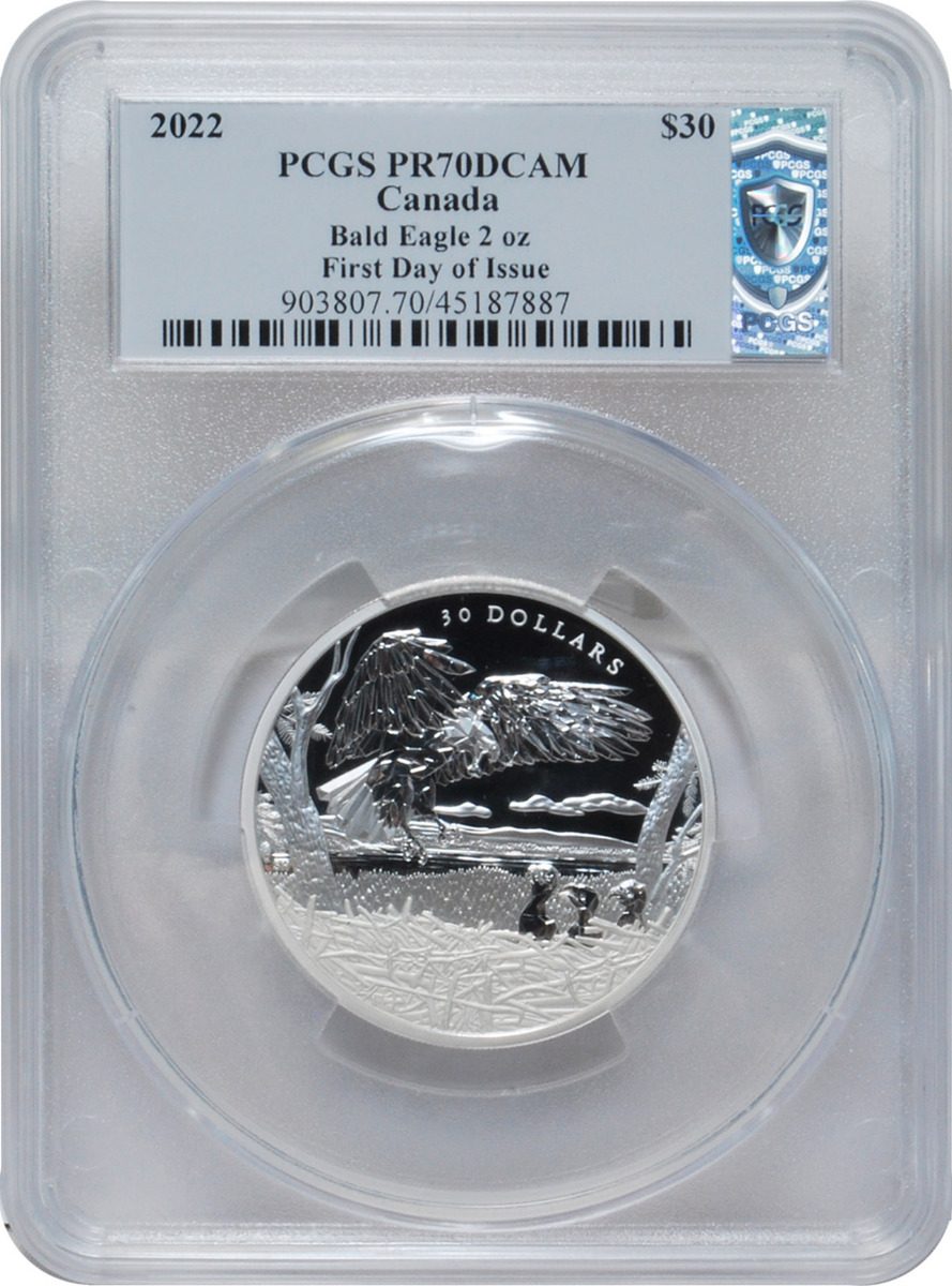 2022 $30 - 2 oz. Silver Multifaceted Bald Eagle PCGS PR70 FDI Only 4,500 minted