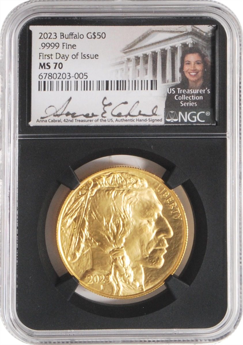 2023 $50 Gold Buffalo NGC MS70 First Day of Issue w/Anna Cabral Signature - Westminster Mint