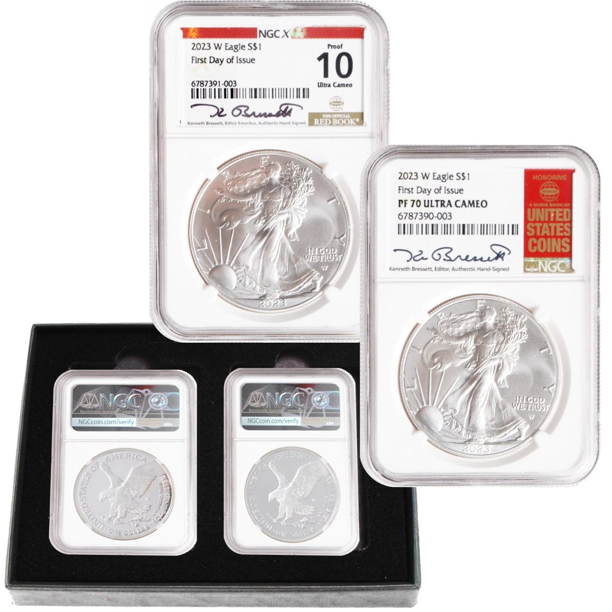 2023 W Silver Eagles 2-PC Set NGCX PF10/PR70 FDI w/ Bressett signatures