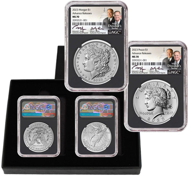 2023 Morgan & Peace Silver Dollars NGC MS70 Advance Release w/Moy & Ryder Signature - Westminster Mint