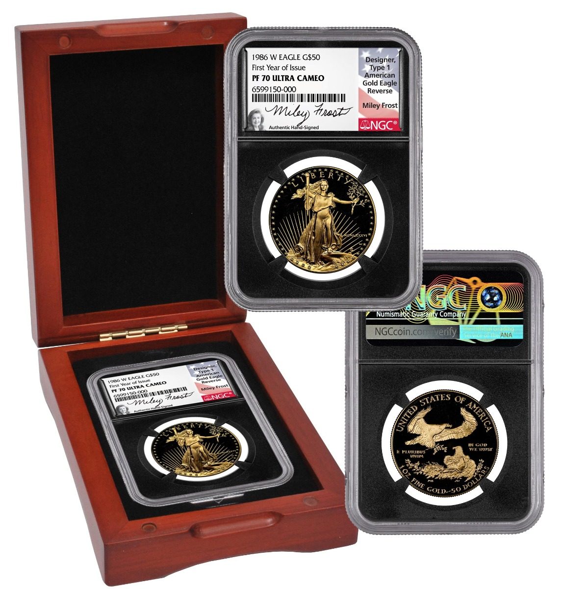 1986 W $50 Gold Eagle NGC PF70 FYI Signed by Mily Frost - Westminster Mint