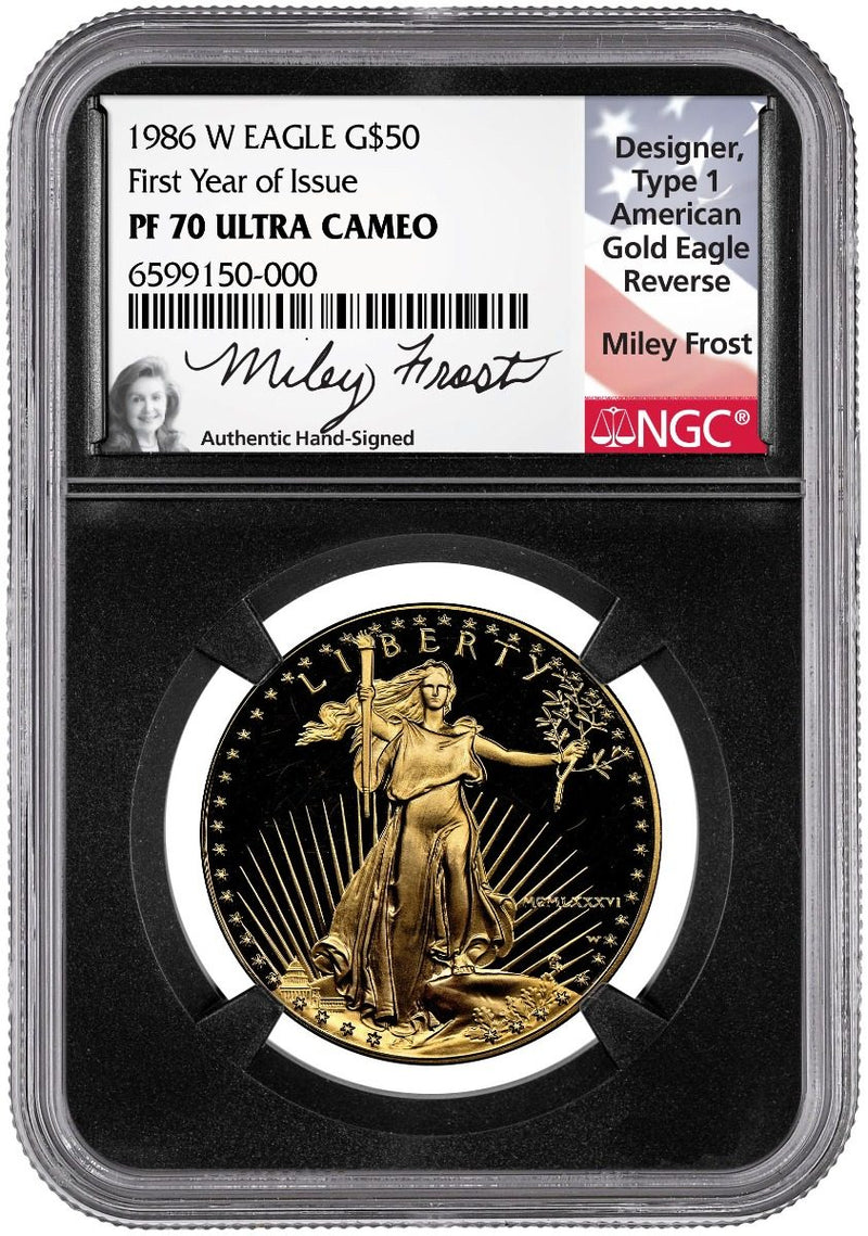 1986 W $50 Gold Eagle NGC PF70 FYI Signed by Mily Frost - Westminster Mint