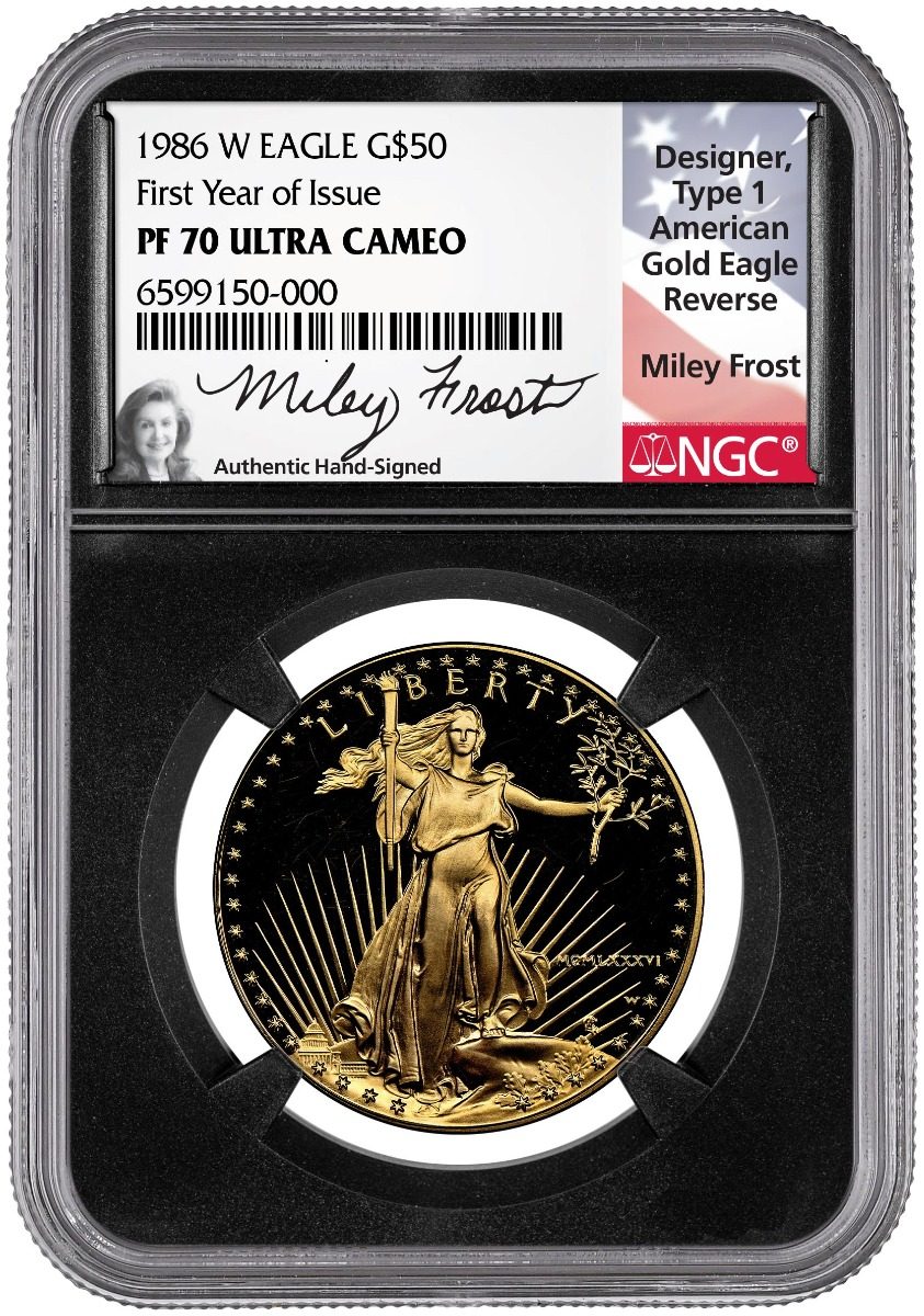 1986 W $50 Gold Eagle NGC PF70 FYI Signed by Mily Frost - Westminster Mint