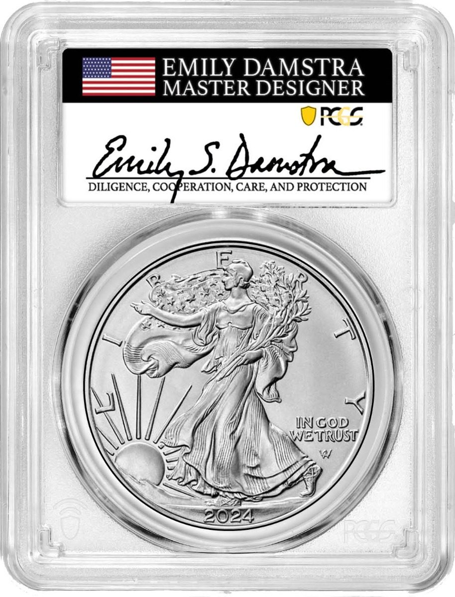 2024 SILVER EAGLE PCGS MS70 FDOI w/Emily S. Damstra Signature