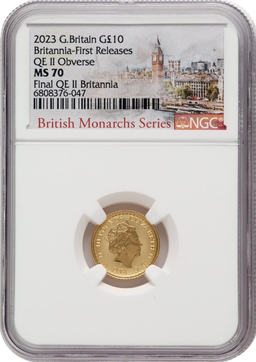 2023 Gold £10 Britannia NGC MS70 Final Queen Elizabeth II Britannia
