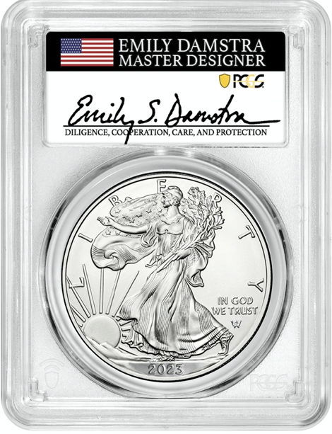 2023 Silver Eagle PCGS MS70 FDOI w/Emily S. Damstra Signature - Westminster Mint
