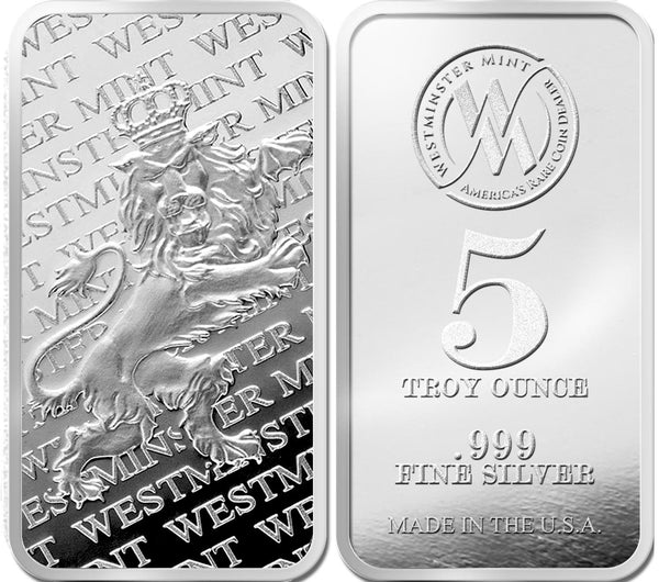 5 oz Silver Bars - Westminster Mint Lion Reverse design - Westminster Mint