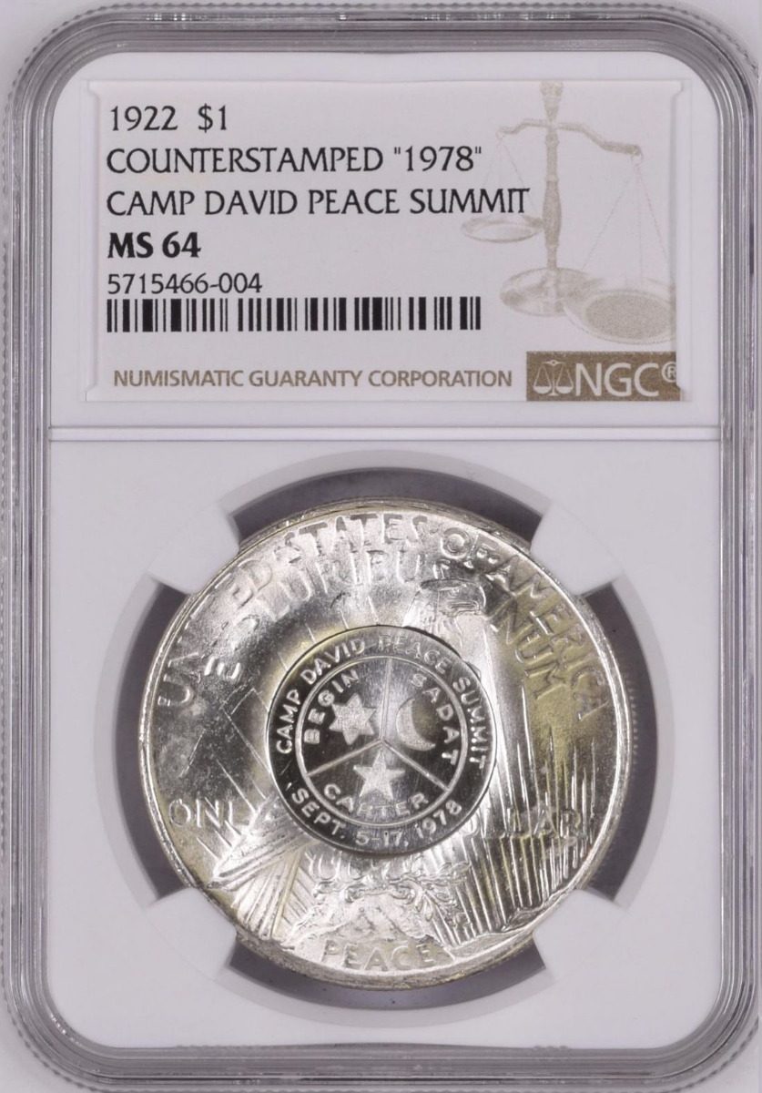 1922 P $1 Peace Dollar NGC MS64 1978 Camp David Counterstamp